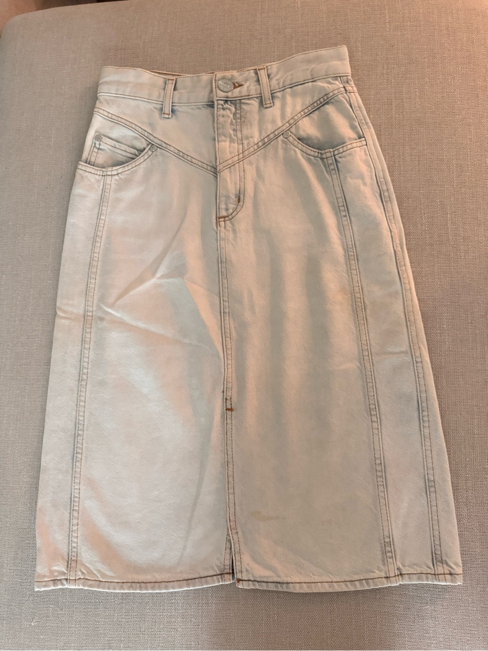 Sandro Pale Blue Straight Denim Skirt